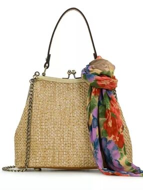 Patricia Nash Laureana Straw Frame Crossbody Bag with Scarf - NWT